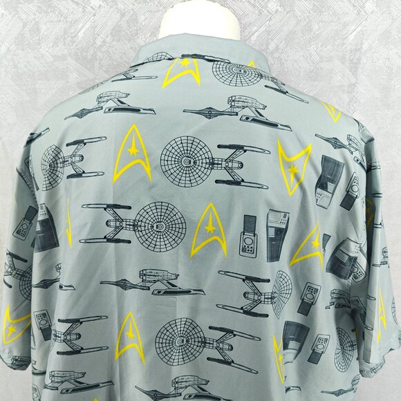 Star Trek Shirt Mens XXXL 3XL Gray USS Enterprise All Over Print Hawaiian Camp - Picture 7 of 15